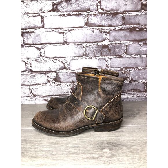 Fiorentini + Baker Brown Leather Moto Buckle Ankle Boots Women’s Sz 37EU/6.5M US - Picture 1 of 16